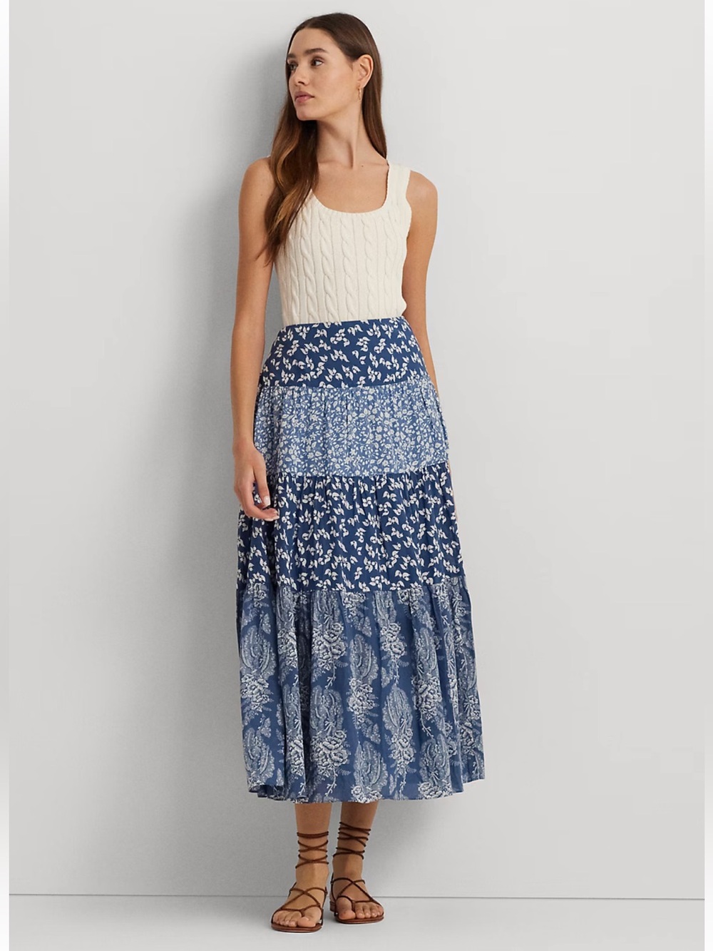 NWOT Black Label Lauren, Ralph Lauren Patchwork   Voile Tiered Skirt Size  16